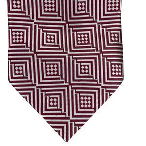 Umberto Frasi Geometric Square Pattern Necktie Mens Burgundy White Modern 59x4